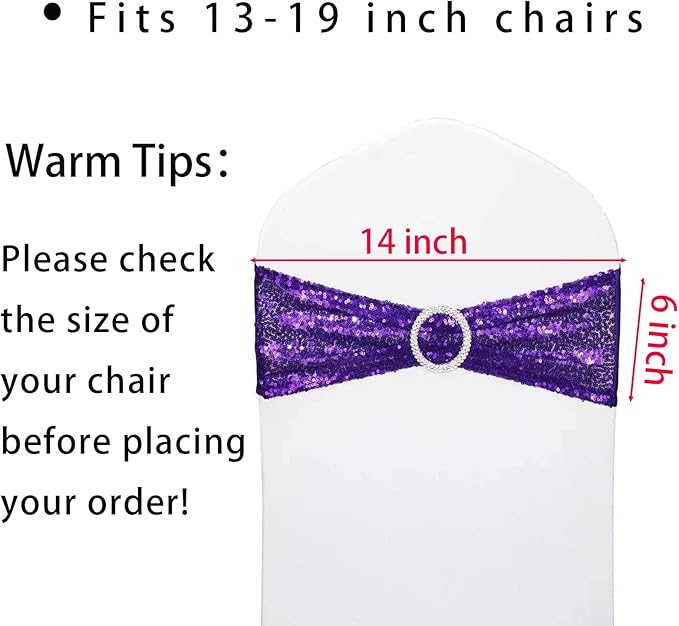 Chair Sashes Sequin Stretch Chair Bands Spandex Polyester Bows - Image 3