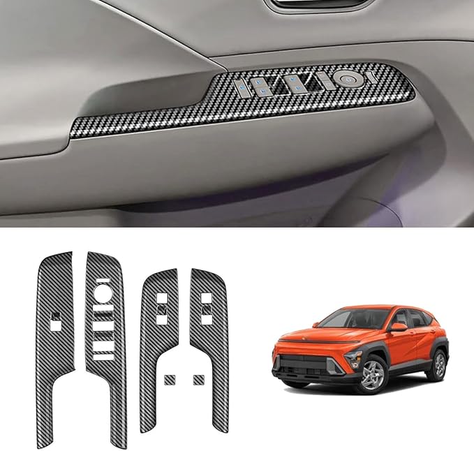 4pcs Carbon Fiber Style Front Rear Doors Window Glass Lift Switch Panel Cover - Image 3