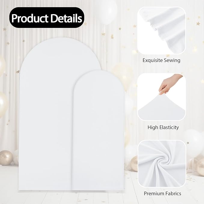 WEERRW White Arch Backdrop Cover Set of 2 Spandex Fitted Round Top Chiara - Image 3
