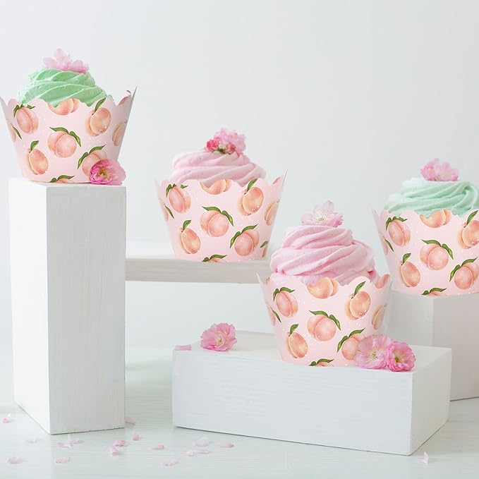 Whaline 36Pcs Peach Cupcake Wrappers Watercolor Pink Peach Cupcake Liners - Image 4