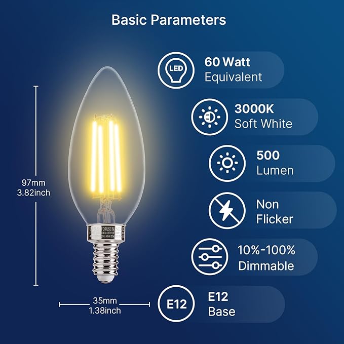 FLSNT 60W Equivalent LED Chandelier Light Bulbs, Dimmable LED B11 E12 - Image 2
