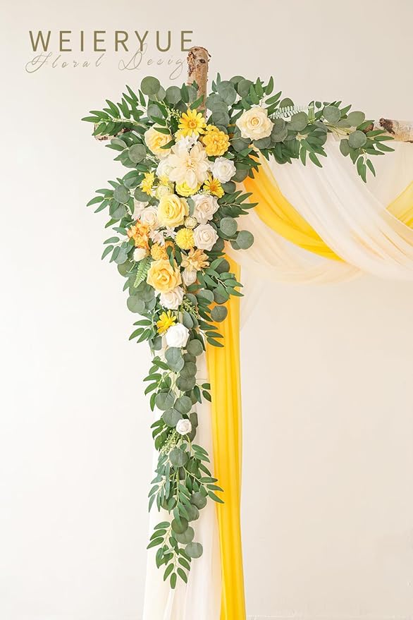 Deluxe Yellow Artificial Wedding Arch Flowers - Image 3