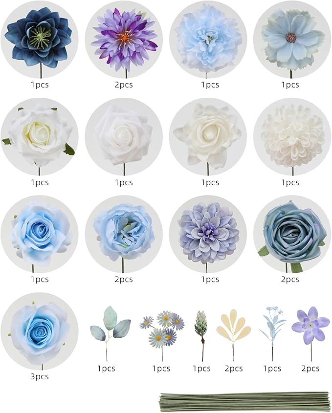 Artificial Flowers Combo, Mix Silk Flowers Roses, Dahlias - Image 7