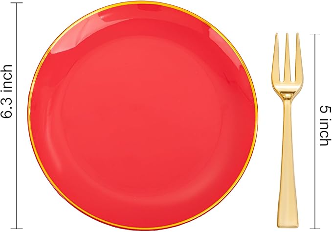 Festiva 200Pcs Red Gold Dessert Plates 6.3" - Image 2