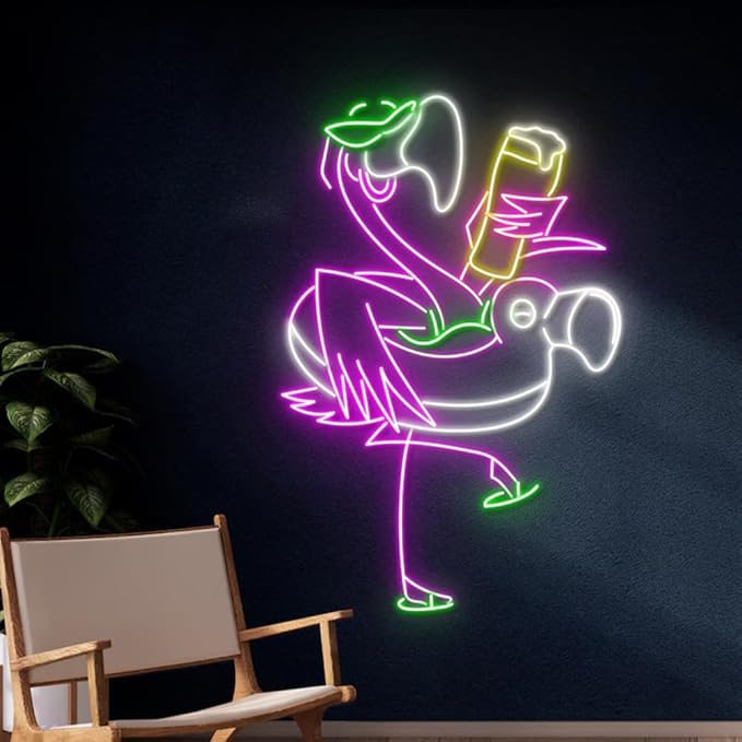 Custom Flamingo Drinking Beer Led Sign, Flamingo Chill Neon Light, Flamingo - Image 5