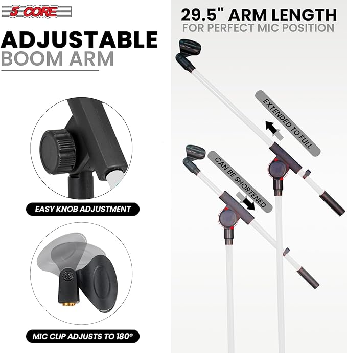 5 Core Tripod Mic Stand Floor Adjustable 18 to 72 Inches Sturdy Boom Arm Holder - Image 3
