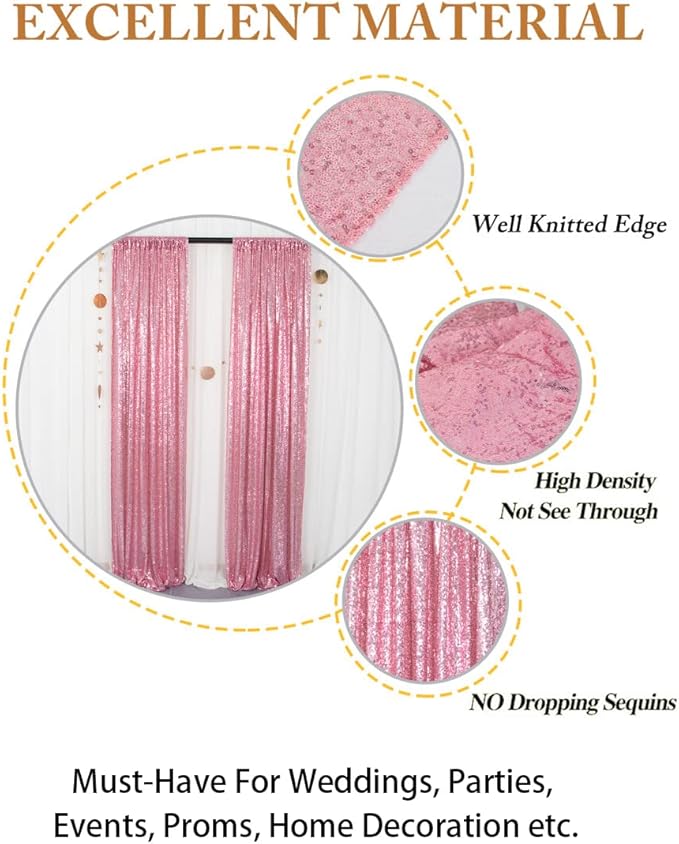 ShinyBeauty Sequin Backdrop Curtains 4 Panels Fuchsia Pink 2FTx8FT Sequin - Image 4