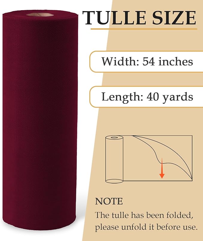 Burgundy Tulle Fabric Roll - Image 2