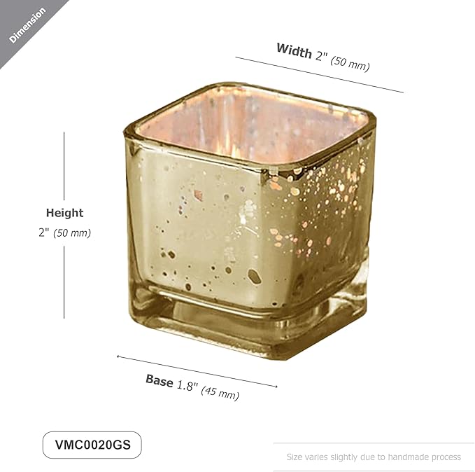 WGV 2 Inch Gold Speckle Square Cube Glass Votive Candle Holder Bulk, Small Tiny - Image 2