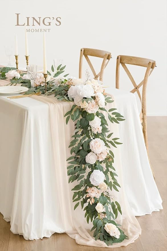 Ling's Moment Flower Garland - 6FT Eucalyptus & Rose - Sweetheart Table Decor - Image 4