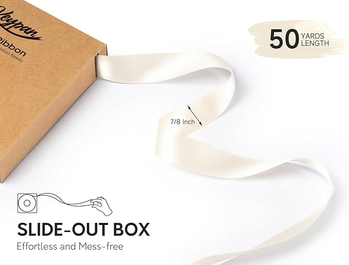 Ivory Satin Ribbon 7/8 Inch x 50 Yards Double-Faced Polyester Cream Ribbons - Image 2
