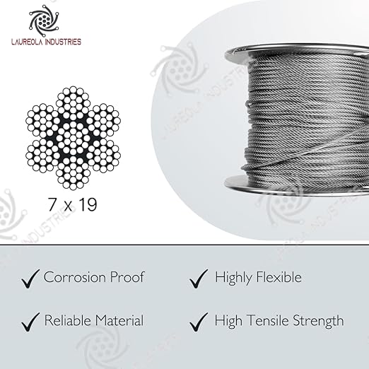 Laureola 1/8" 7x19 Stainless Steel Aircraft Wire Rope 304 Grade - Image 3