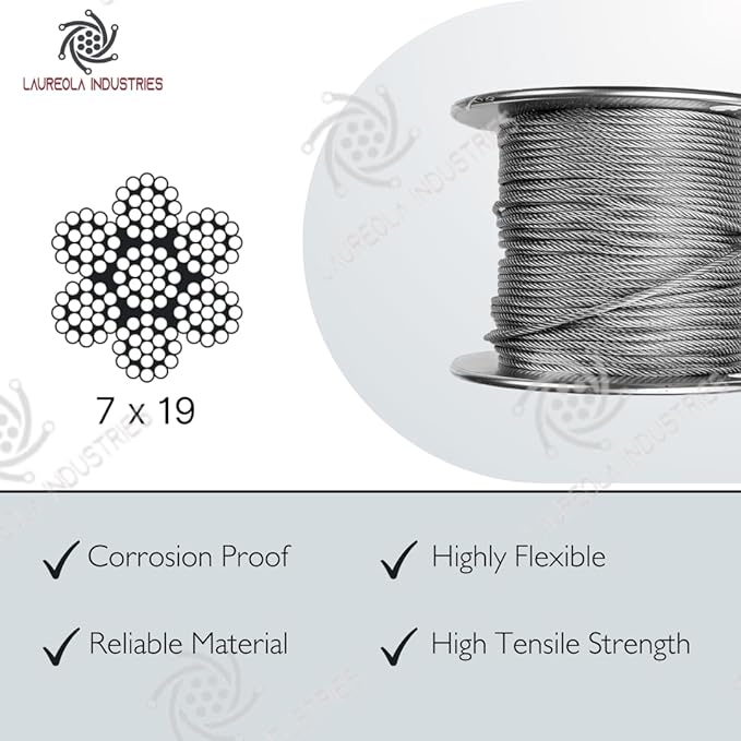 Laureola 1/8" 7x19 Stainless Steel Aircraft Wire Rope 304 Grade - Image 3