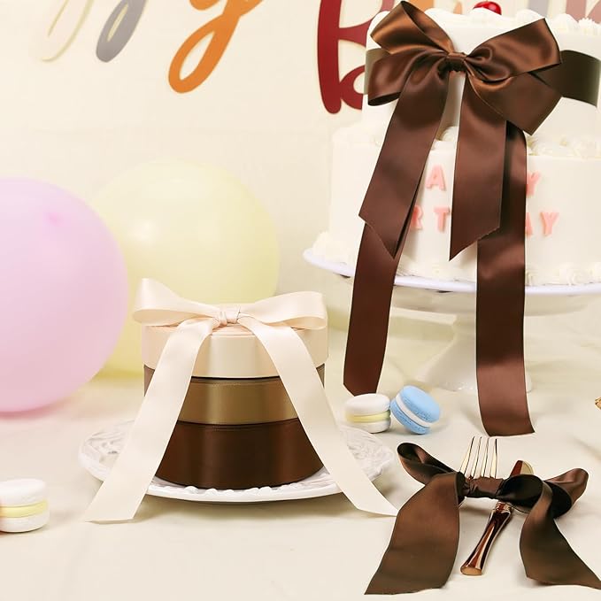 LaRibbons Brown Ribbon 1 1/2 Inch 25 Yards Double Faced Friar Brown Silk Ribbon - Image 4
