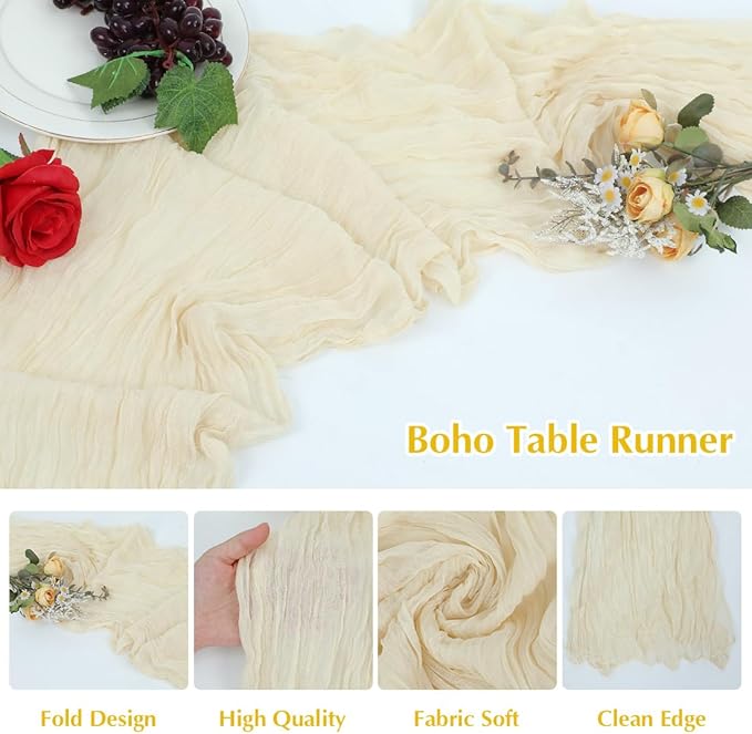 10 Pack Beige Cheesecloth Table Runner -21*120Inch Long Boho Wedding Table Decor - Image 3