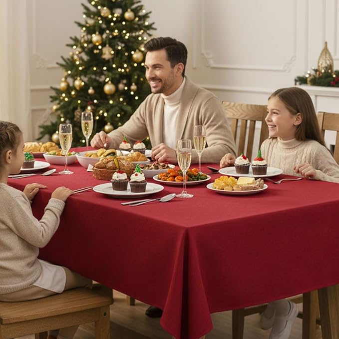 Fitable 2 Pack Faux Linen Christmas Tablecloths, Burlap Textured Fabric Table - Image 3