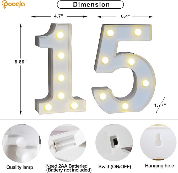 Pooqla Decorative LED Light Up Number Letters, Battery Operated - Image 4
