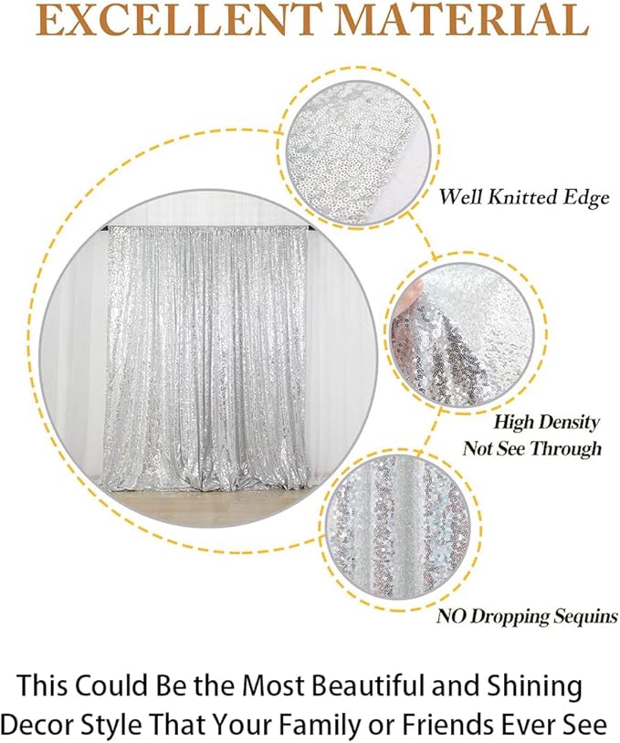 ShiDianYi Silver Glitter Backdrop Curtain Photo Backdrop 8FTx10FT Sequins - Image 4