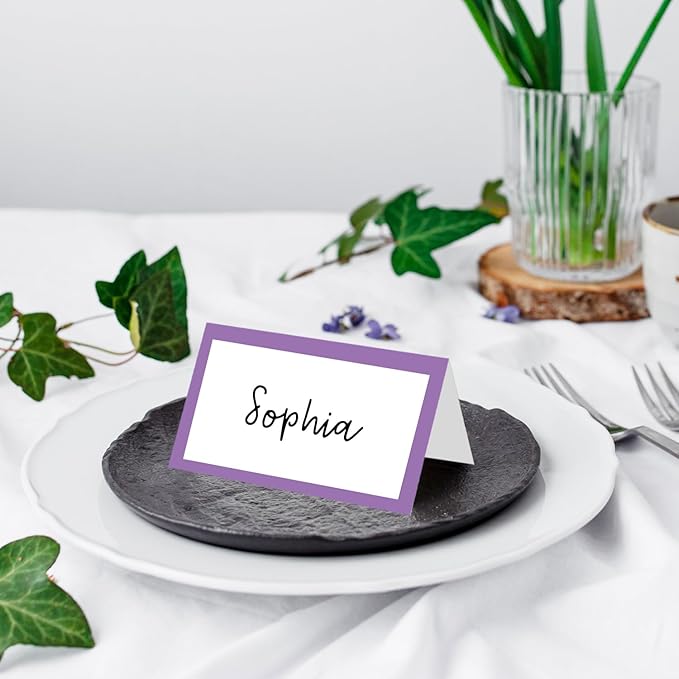25 Pack Purple Border Place Cards, Editable Name Cards - Image 4