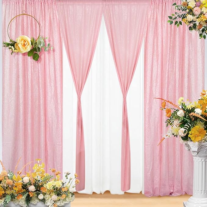 Eternal Beauty Sequin Backdrop Curtains, 2x8 Ft-2 Panels Pink Back Drop - Image 4