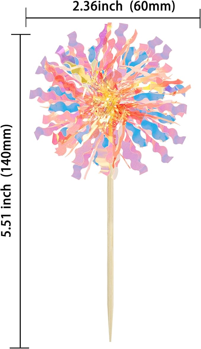 Ephlyn 30Pcs Foil Firework Cupcake Toppers Happy Birthday Cake Toppers Tinsel - Image 2