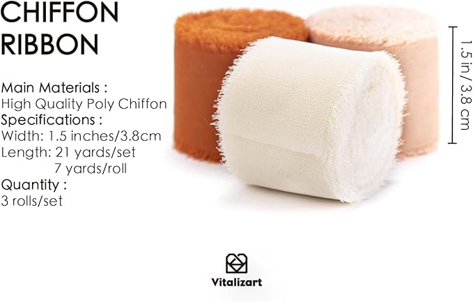 Vitalizart Fall Handmade Chiffon Silk Ribbon Fringe 1.5" x 21 Yd Terracotta - Image 2