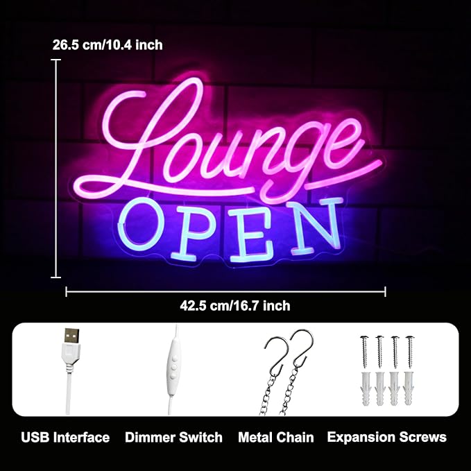 Lounge Open Neon Sign VIP Lounge Neon Light Pink Blue Letter LED Sign Dimmable - Image 2
