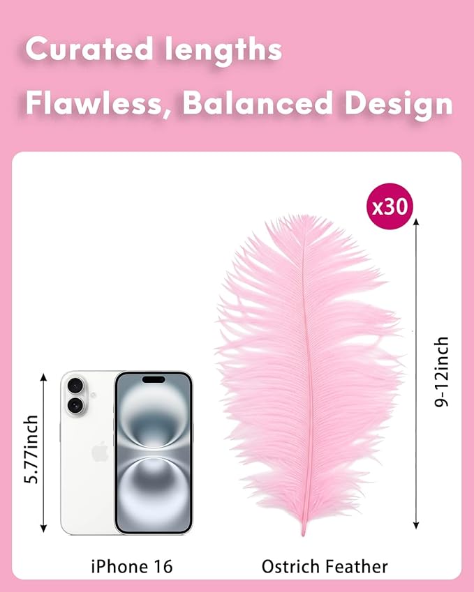 NEWONG 30pcs Light Pink Ostrich Feathers Natural Bulk 9-12inch Vase Craft - Image 2