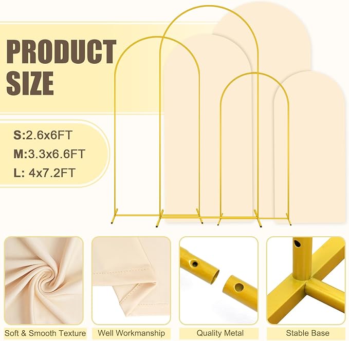 MODFUNS Arch Backdrop Stand and Cover Set of 3 Gold Wedding Arch Stand - Image 3