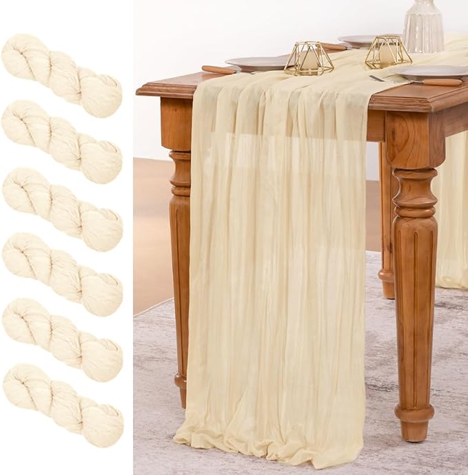 MLMW 6 Pack Beige Table Runner Cheesecloth Boho Gauze Rustic Cheese Cloth Table by MLMW
