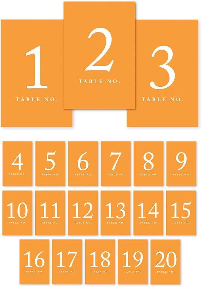 Andaz Press Orange Table Numbers 1-20, 4x6-Inches by AndazPress