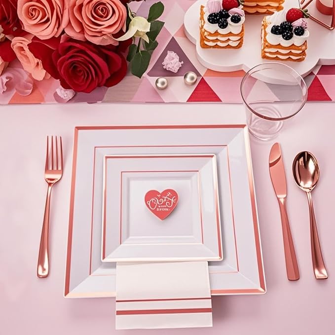Festiva 350Pcs Rose Gold Plates and Napkins Party Supplies-Square White and - Image 8