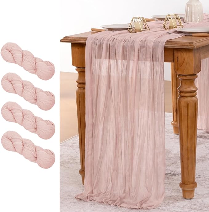 MLMW 4 Pack Pink Cheesecloth Table Runner Boho Gauze Rustic Cheese Cloth Table by MLMW