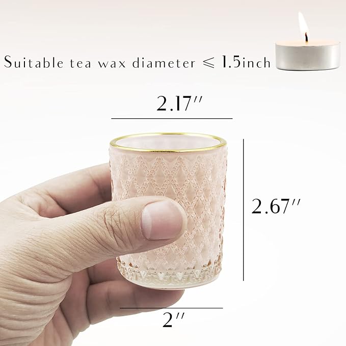 SHMILMH Pink Votive Candle Holders Set of 12, Vintage Glass Tealight Candle - Image 6