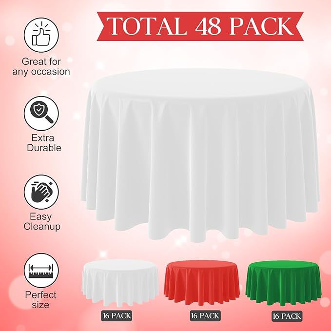 48 Pack Christmas Round Disposable Tablecloth, Italy Theme Table Covers - Image 3