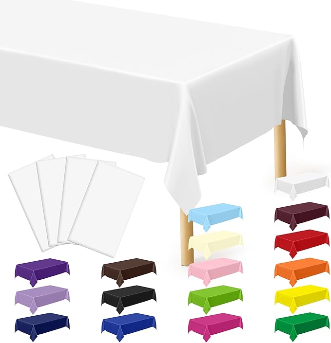 4 Packs White Plastic Tablecloth, Sturdy Disposable Table Cloth, 54 X 108 by QZYL
