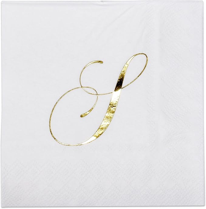 Gift Boutique 100 Gold Monogram Cocktail Napkins Letter S Disposable Paper Pack by GiftBoutique