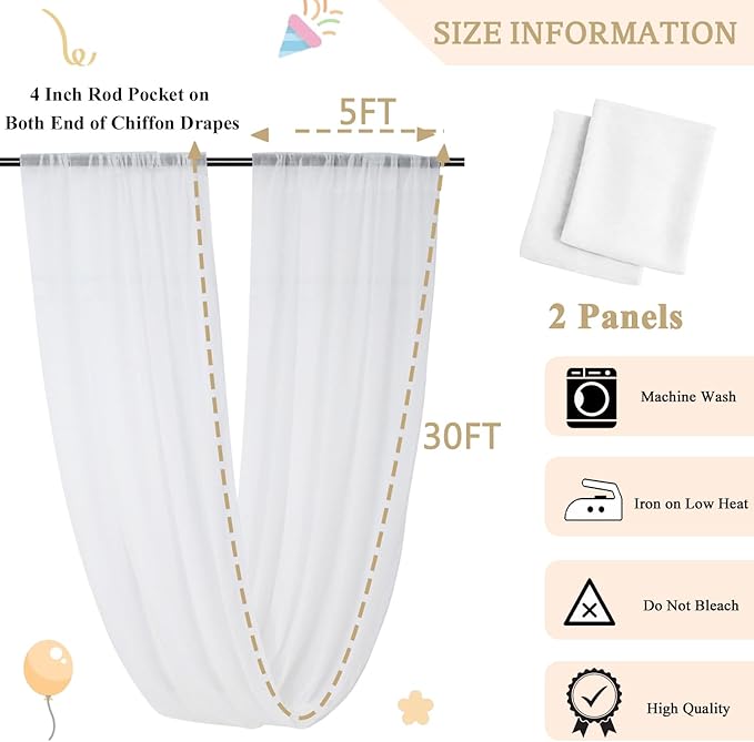 MODFUNS Ceiling Drapes for Weddings White Sheer Ceiling Draping 5x30ft 2 Panels - Image 3