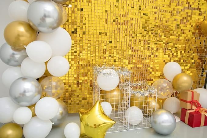 Kate Square Gold Shimmer Wall Sequin Panel Backdrop Birthday Wedding Background - Image 7