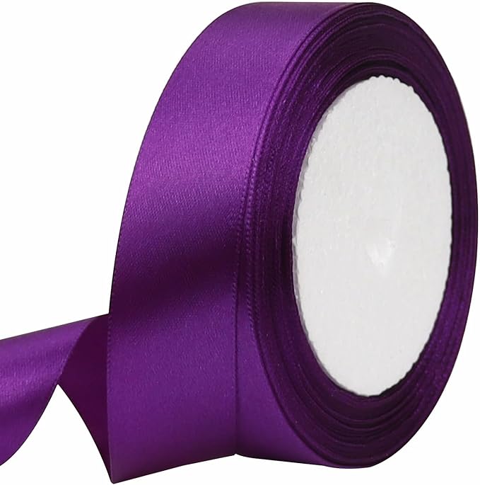 Purple Solid Satin Ribbon 1 Inch 25 Yards Solid Polyester Fabric Ribbon by Riunbb