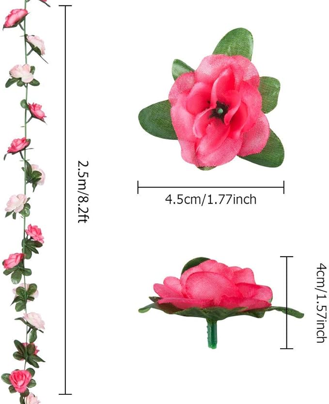 Miracliy 9Pcs 74FT Pink Flower Garland Artificial Rose Arch Vines Fake Spring - Image 5