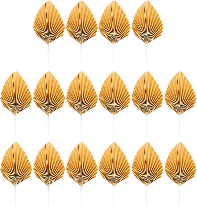 16pcs Golden Tree Leaf Folding Fan Cake Toppers by jojofuny