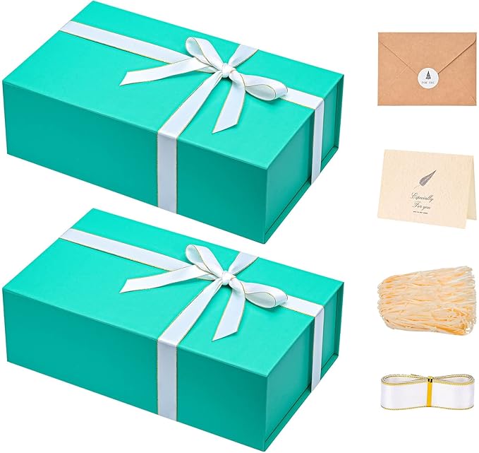 LIFELUM Green Blue Gift Box 13.85 x 8.35 x 4.45 inch, 1 Pack Big Gift Box by LIFELUM