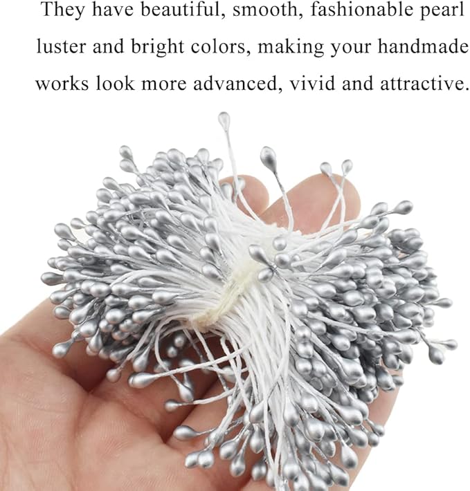 HAHIYO 700Pcs 3mm Silver Pearl Double Heads Pistil Hand-Made Artificial Pistil - Image 5
