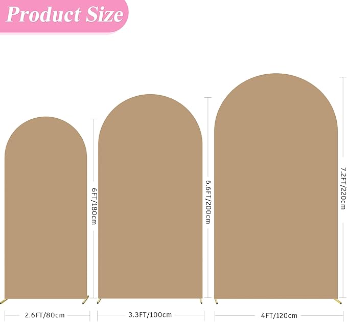 Fomcet Set of 3 Wedding Arch Covers 6FT, 7.2FT Khaki 2-Sided Round Top Spandex - Image 3