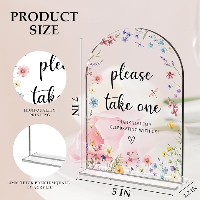 Wedding Sign Decor, Please Take One Sign, 5x7 Inch Arch Acrylic, Wedding Sign - Image 2