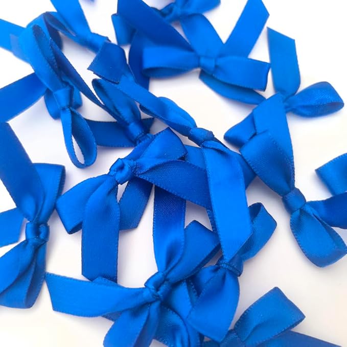 50pcs 1-1/2" Blue Satin Ribbon Bows Without Twist Ties - Image 5