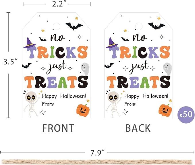 Aukolass 50pcs Trick Or Treat Favor Tags, Happy Halloween Day Gift Tags and - Image 2