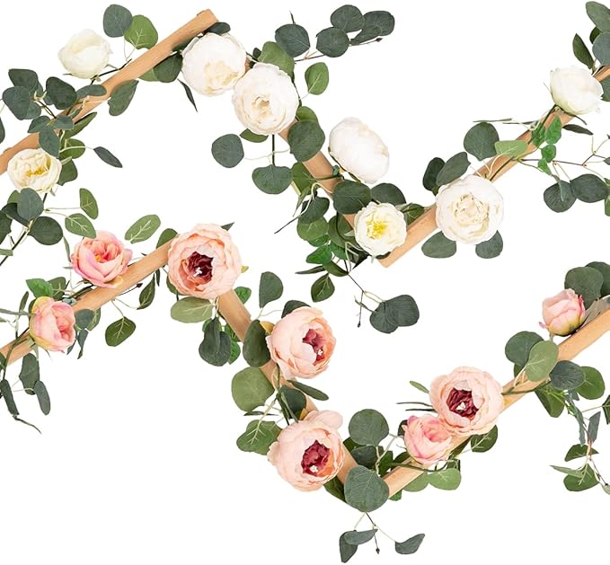 Floweroyal 2 Pack Artificial Flower Garlands 11.2FT Eucalyptus Garlands by FloweroyalCrafts