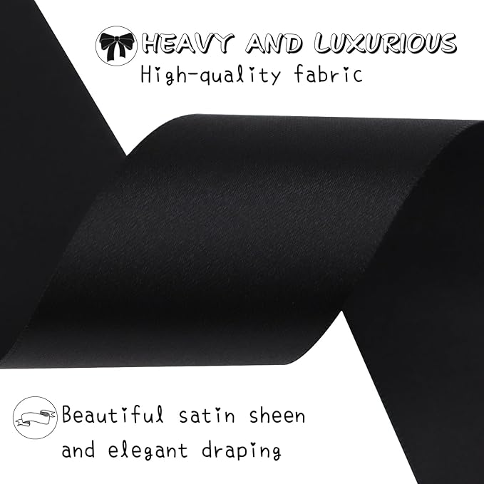 Black Solid Satin Ribbon 2 Inch 25 Yards Solid Polyester Fabric Ribbon - Image 4